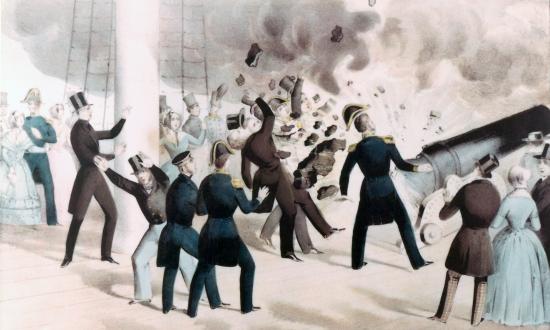 Depiction of the awful Explosion of the ‘Peace-Maker’ on board the U.S. Steam Frigate. 