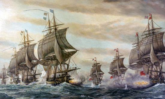Battle of the Virginia Capes, 5 September 1781, Oil on canvas by Vladimir Zveg, 1962