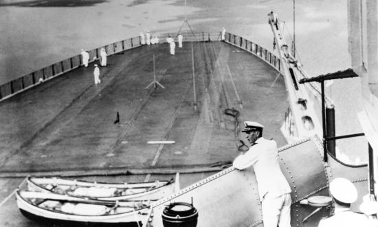 Captain Ernest J. King USN on the Bridge of USS Lexington (CV-2) 28 June 1930.