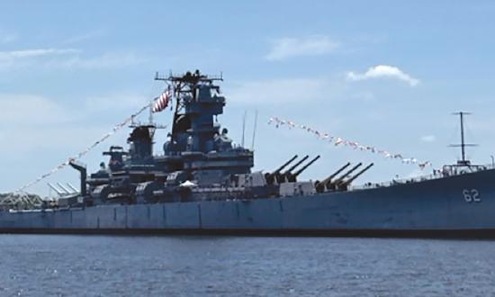 After three months of much-needed repairs and maintenance, the New Jersey approaches her home port of Camden.