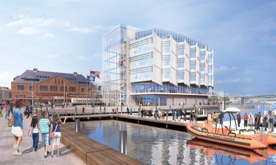 An artist’s rendering of the National Coast Guard Museum, slated to open in New London, Connecticut, in 2024.