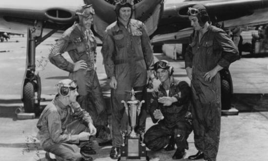 Founders of a legacy: The original members of the Blue Angels proudly display one of their first awards, won on 11 August 1946.