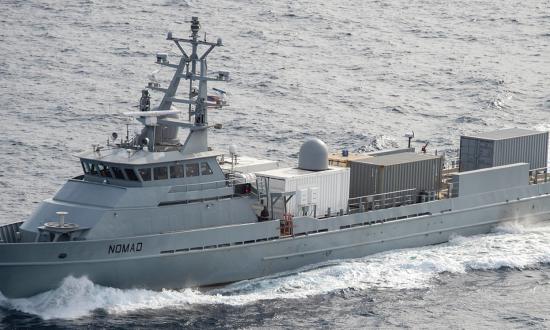 To achieve powerful effects at sea, navies must combine the capabilities of all weapon systems—autonomous, uncrewed, minimally crewed, or crewed. For example, for RimPac 2022, the U.S. Navy deployed the Nomad (pictured) and Ranger large unmanned surface vessels, combining them with manned ships.
