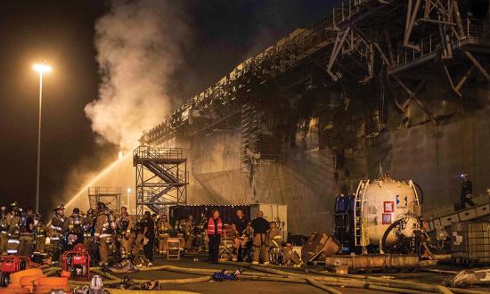 A ship undergoing a depot-level availability—as was the Bonhomme Richard (LHD-6) in July 2020—is vulnerable to fire and flooding because watertight integrity and fire boundaries are compromised, the ship easily becomes dirty, and firefighting and damage control equipment are shut down. These hazards can be mitigated only by the vigilance and actions of the crew.