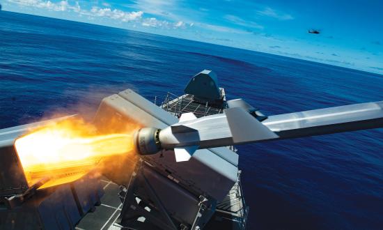 A Naval Strike Missile launch at sea