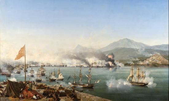 The Naval Battle of Navarino (1827). Oil painting by Garneray.