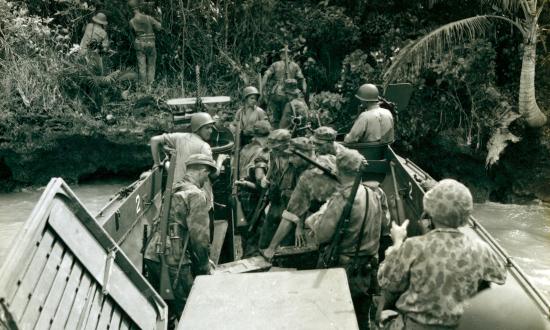 Nissan Atoll, Green Islands, South Pacific, 31 January 1944: Inside enemy territory, a recon party lands, senses keyed up for sounds of the Japanese troops known to be present. A perilous fact-finding mission is under way.