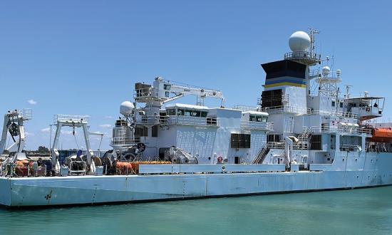 The USNS Marie Tharp (T-AGS-66) is one of the 23 research and survey vessels operated by the Naval Oceanographic Office and U.S. universities and research institutions. China has 64 active research vessels.