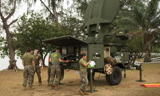 U.S. Marines operate a Very Small Aperture Terminal in support of exercise Cobra Gold 19 in Phra Maha Jetsadaratchao Camp, U-Tapao, Thailand