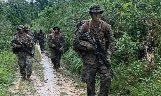 U.S. Marines patrol through a jungle as part of training in Palawan, Philippines. Infantry battalions, particularly those now within littoral combat teams, need more training in scouting and patrolling to make their units capable sensor webs.