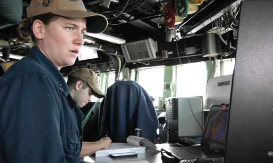 The navigator on board the guided-missile destroyer USS Arleigh Burke (DDG-51) as the ship departs from Riga, Latvia. Digital charting systems are all too often approached as paper charts on a screen, with new techniques and tools not yet fully used. Modern navigation suites can support navigators in far more advanced ways.