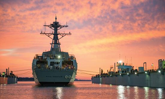 The guided-missile destroyer Precommissioning Unit Paul Ignatius (DDG-117) is launched at first light from Huntington Ingalls Industries Ingalls Shipbuilding in Pascagoula, Mississippi, in November 2016. Being part of a precommissioning unit crew entails unique challenges and experiences that are hard to prepare for.