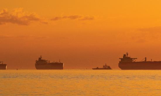Merchant ships anchored in the Gulf of Mexico