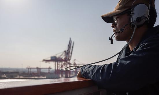 The USS Laboon (DDG-58) departs in support of Operation Prosperity Guardian. Operation Prosperity Guardian, the current operation in the Red Sea, could borrow aspects of Earnest Will and expand on that model to deliver on the stated mission aims.