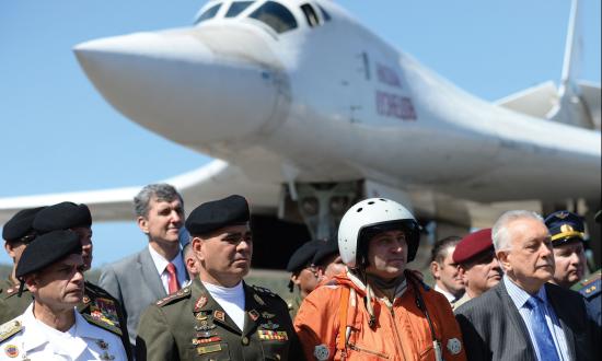 Venezuelan Defence Minister Vladimir Padrino pictured after the arrival of two Russian Tupolev Tu-160 strategic long-range heavy supersonic bomber aircrafts at Maiquetia International Airport