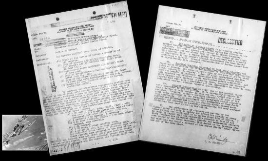 Two pages from Admiral Nimitz's report on the battle of Midway