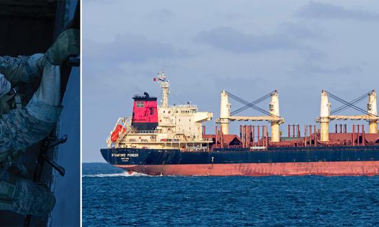The bulk carrier Stamford Pioneer, sailing under a Hong King, China, flag. In a War of 2026–like scenario, seizing merchant shipping may be a way for the United States to increase its sealift capacity without building more ships.