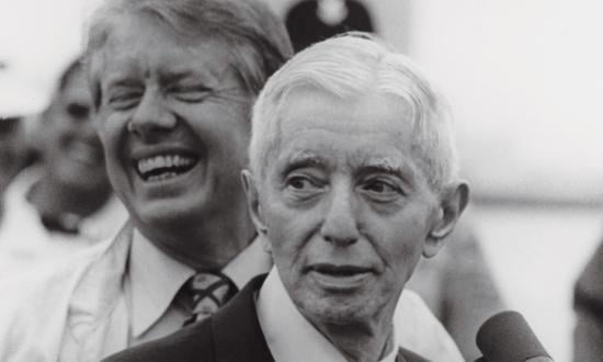 President Jimmy Carter (left) and Admiral Hyman G. Rickover had first crossed paths when a young Carter had joined the ranks of the nuclear Navy in the 1950s. When Carter became President in 1977, the old acquaintances reconnected, to their mutual benefit.