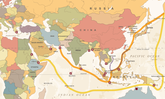 Map showing Chinese Investment throughout the Pacific-Asia-African regions.