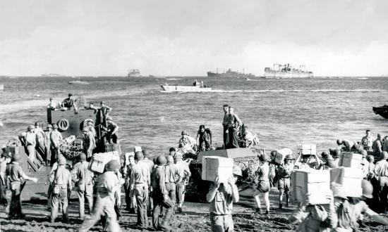 U.S. Marines unload supplies at Guadalcanal