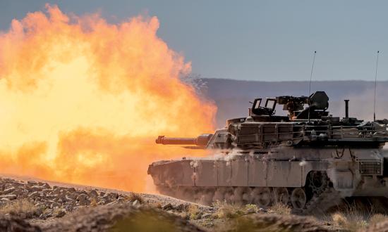 An M1A2 Abrams from the Army’s 11th Armored Cavalry Regiment engages a target. To integrate armor in its amphibious training operations, the Marine Corps must rely on the Army, but the Army is decades out of practice and has no units designated as “amphibious” to test tactics and equipment.