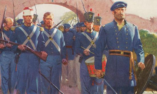 “From the Halls of Montezuma”: After storming the ramparts of Chapultepec Castle, General John A. Quitman and a battalion of Marines enter Mexico City, 1847.