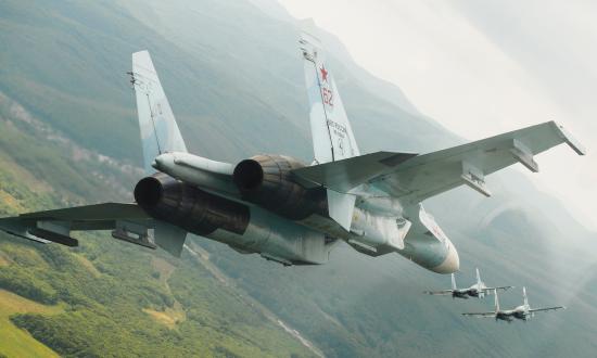 Russian multirole Su-27 fighters in flight