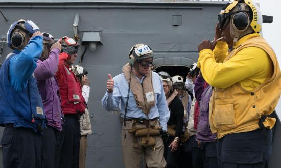 Secretary of the Navy Richard V. Spencer visits the USS Hopper (DDG-70). 