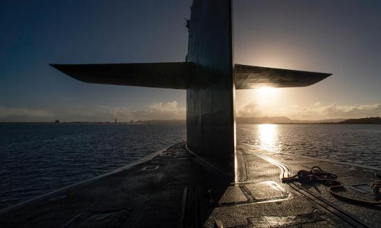 The USS Ohio (SSGN-726) transits Apra Harbor in Guam in January 2021.