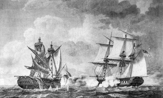 Engraving of the USS United States vs. HMS Macedonian