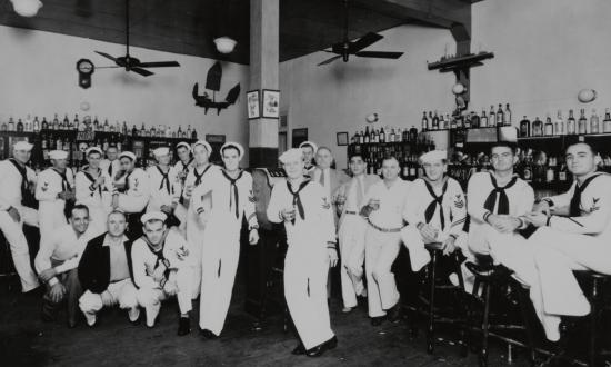 An interior view of a well known drinking establishment which catered to Yangtze sailors in the mid-1930's, during the Yangtze River Patrol period. This photograph is courtesy of F.B. Huffman, who served aboard the USS Panay (PR-5) in 1937.
