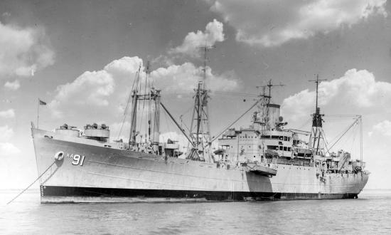 USS Whitley (AKA-91) anchored at sea