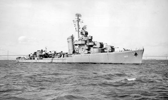 USS Morris (DD-417) at anchor off Mare Island, California.