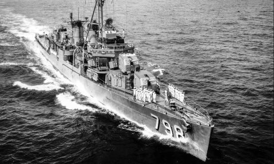 USS Monssen (DD-798) showing it's starboard bow
