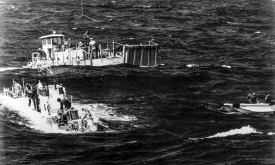 The Trieste I (DSV-0) conducts a search for the USS Thresher (SSN-593) off Cape Cod, Massachusetts  in June 1963.
