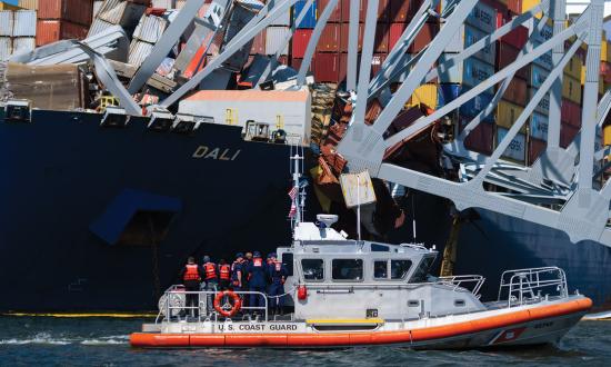 Local, state, and federal government  leaders assess the Francis Scott Key Bridge collapse in Baltimore, Maryland, in March.