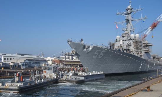 The USS John S. McCain (DDG-56) shown leaving drydock. 