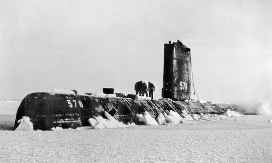 USS Skate (SSN-578) surfaced at the North Pole on 17 March 1959.  