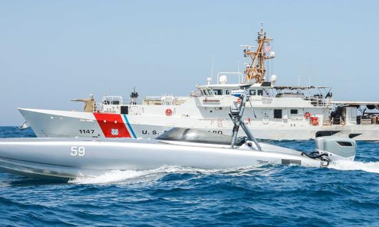 Unmanned Surface Vessel operating with Coast Guard cutter