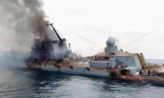 Russian cruiser Moskva burns after an attack by Ukrainian forces