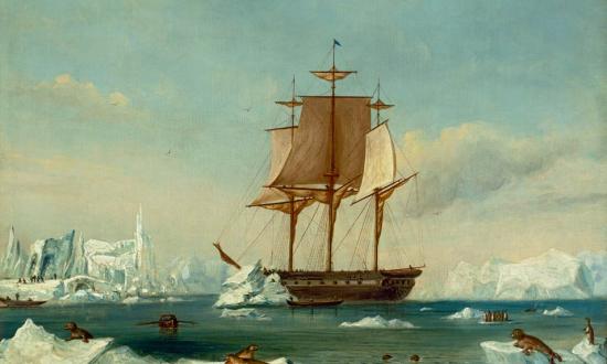 USS Vincennes in Disappointment Bay, Antarctica, during the Wilkes Expedition.