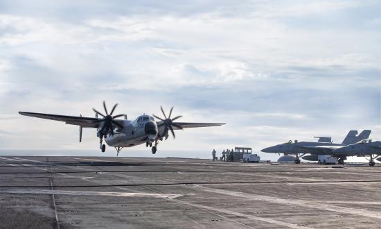C-2A Greyhound lands on the carrier John C. Stennis