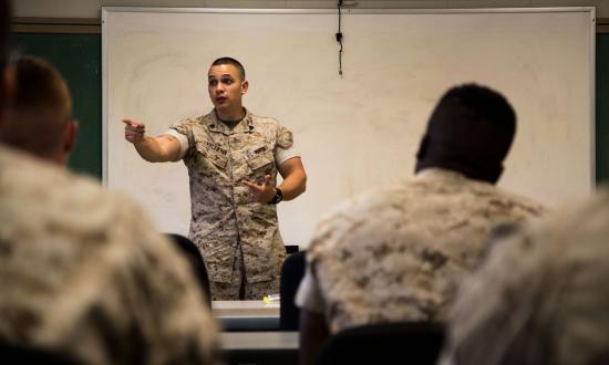Marine teaches Lance Corporal leadership class
