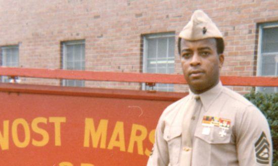 Composite of Sergeant Major Horton as a gunnery sergeant at Camp LeJeune and after his retirement from active duty