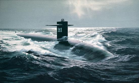 Watercolor of USS Thresher (SSN-593) underway by Carl G. Evers