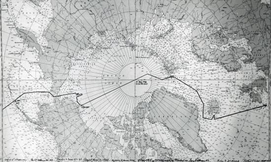 Chart of the Nautilus of its North Pole voyage of 1958