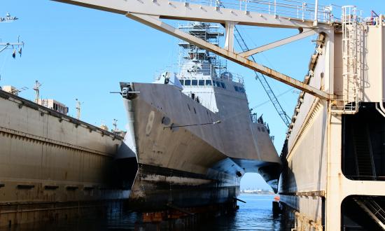 USS Montgomery (LCS-8) in drydock