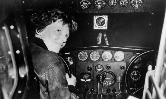 Amelia Earhart in a cockpitt