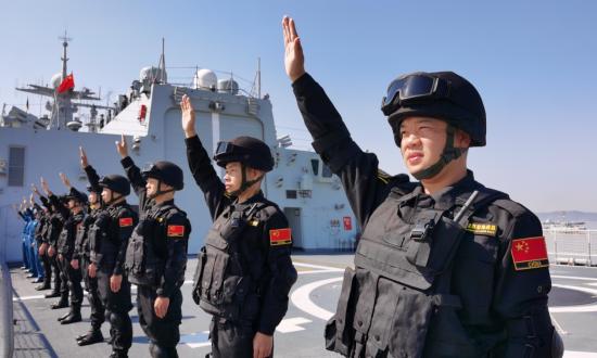 Chinese Sailors on the deck of a cruiser