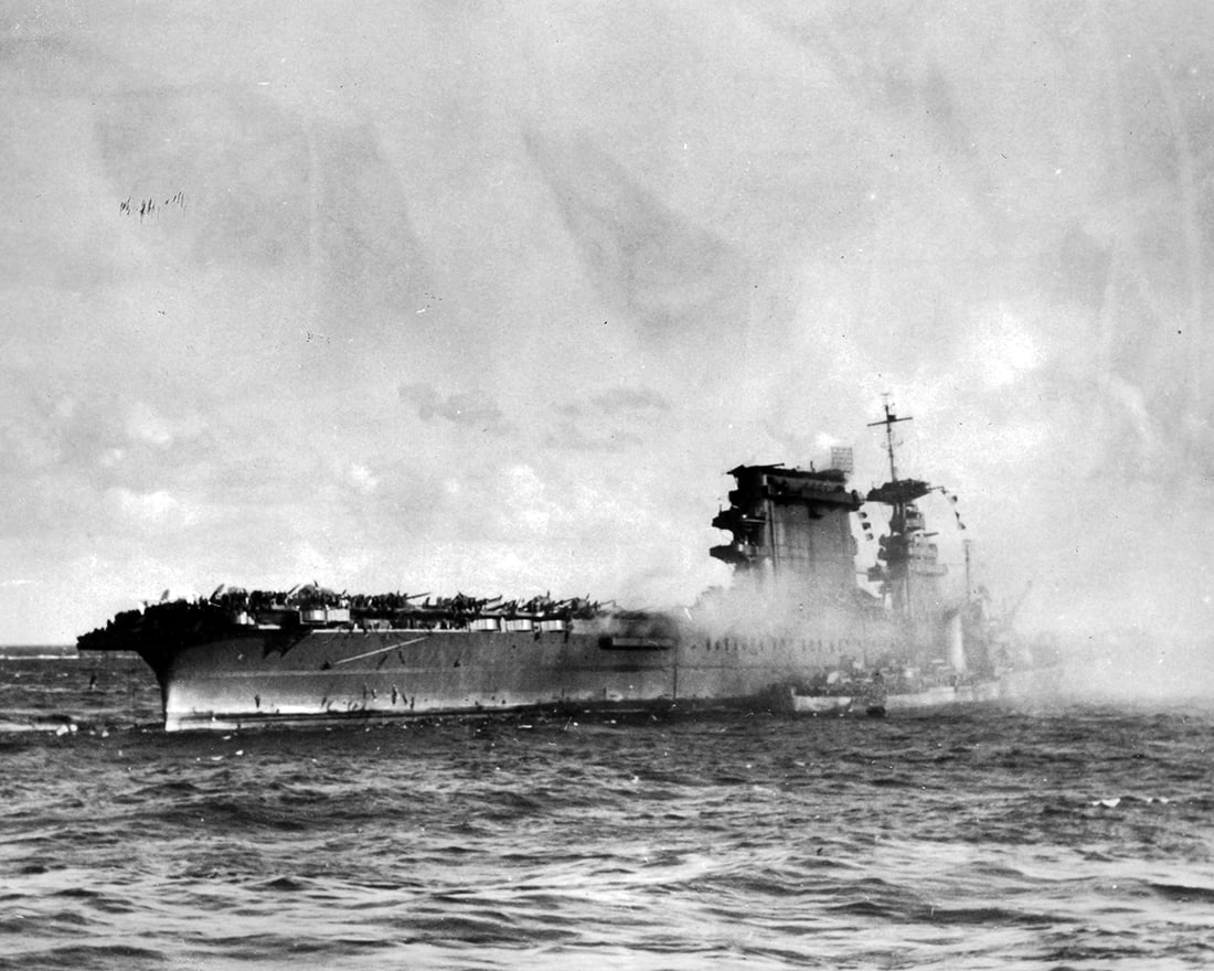 USS Lexington (CV-2) during abandonment before its sinking.